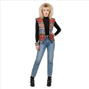 Vintage 1980s Jennie Vaughn Southwest Textile Multicolor Stripe Black Vest Sz M